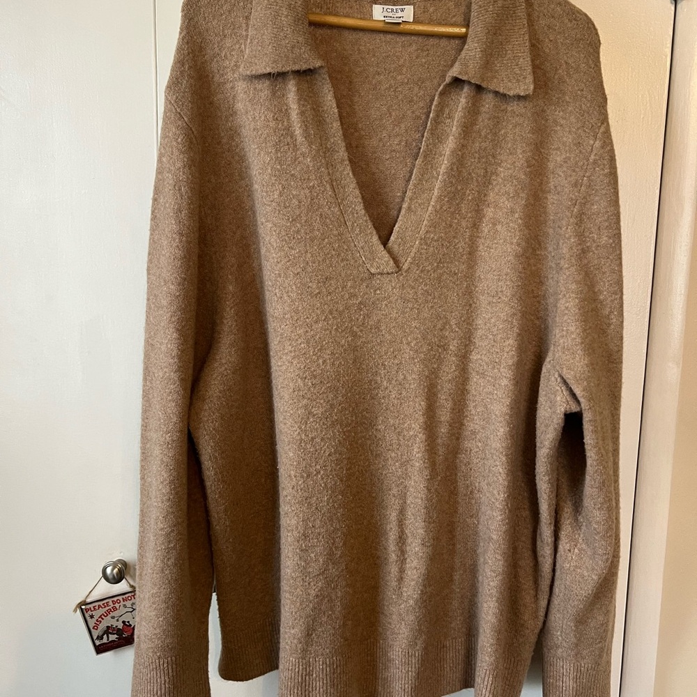 J. Crew Tan V-Neck Sweater Soft Knit Relaxed Fit